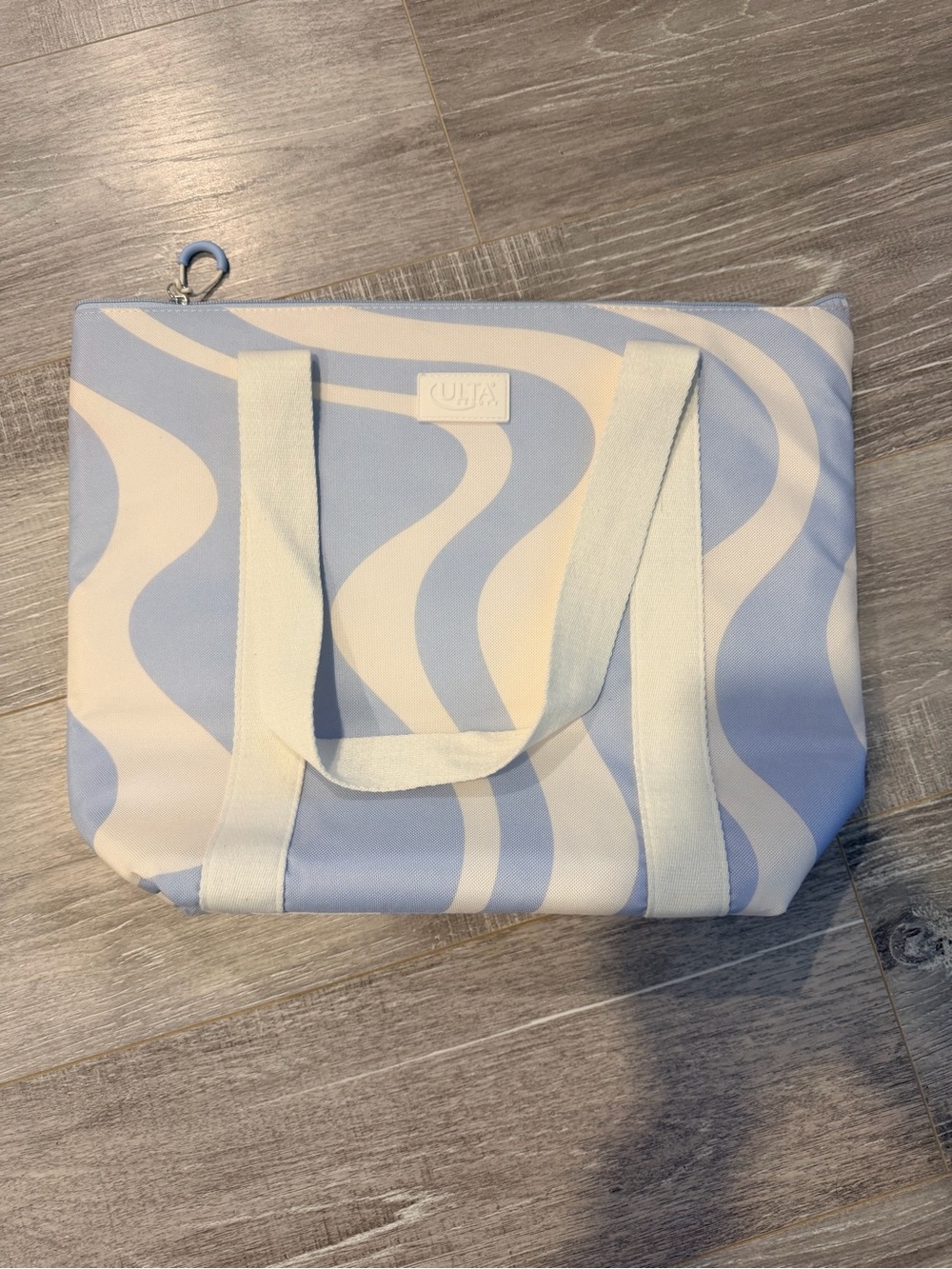 Ulta Beauty Blue and Cream Wave-Print Canvas Cooler Tote